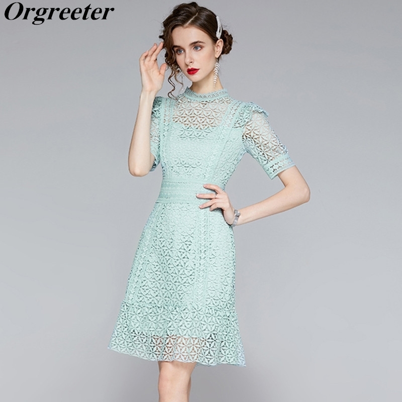 Summer Lace Dress Arrival Women Hollow out Elegant OL Short Sleeve Vintage Slim Green Vestidos 210525, Blue
Summer Lace Dress Arrival Women Hollow out Elegant OL Short Sleeve Vintage Slim Green Vestidos 210525, Blue