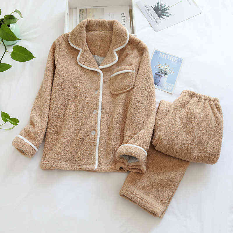 Japanese style autumn and winter ladies plus size sheep wool warm pajamas suit Shu Mianmao simple home service pijamas women 211109