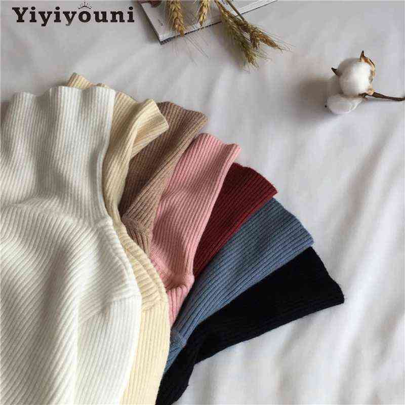 Yiyiyouni Casual Slim fit Knitted Turtleneck Sweater Women Autumn Winter Ribbed Basic Pullovers Women Soft Long Sleeve Jumper 211109