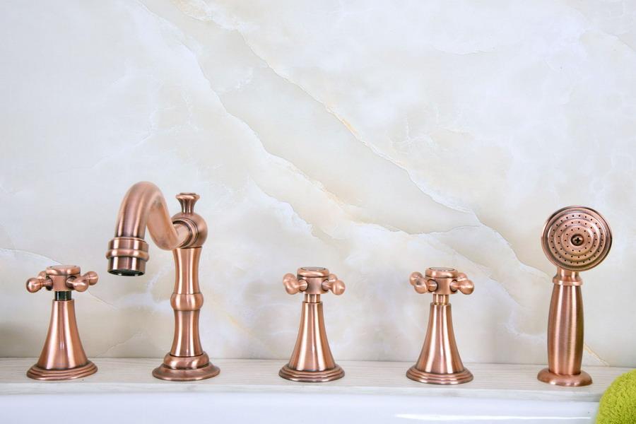 Bathroom Sink Faucets Antique Red Copper Brass Deck 5 Holes Bathtub Mixer Faucet Handheld Shower Widespread Set Basin Water Tap Atf216
Bathroom Sink Faucets Antique Red Copper Brass Deck 5 Holes Bathtub Mixer Faucet Handheld Shower Widespread Set Basin Water Tap Atf216