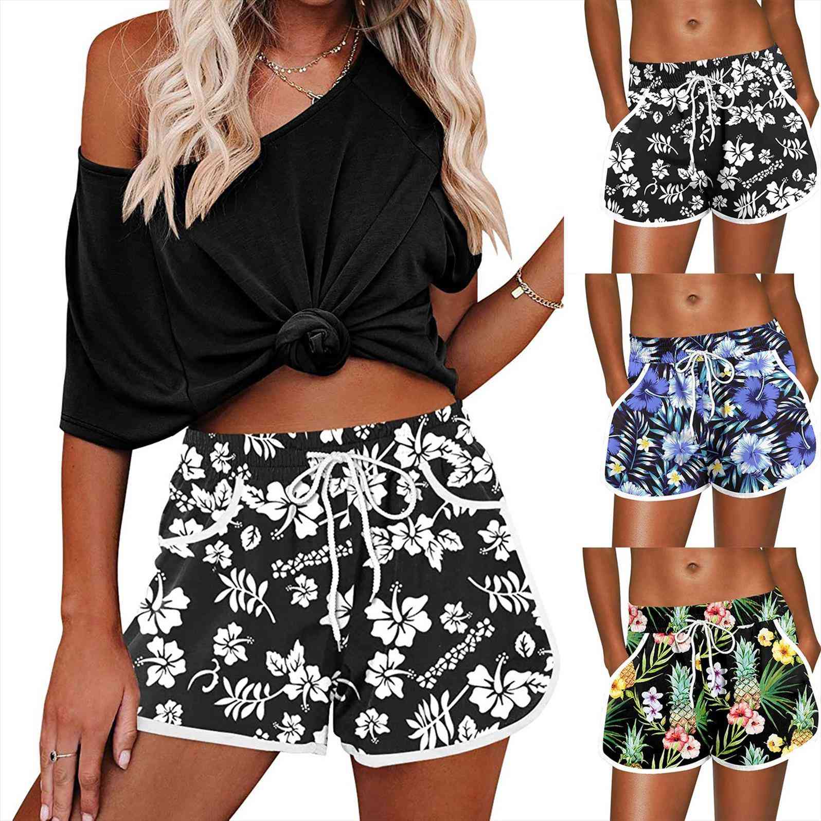 fashion floral print shorts women romper summer beach loose drawstring waist casual high patchwork short pantst, Black;white
fashion floral print shorts women romper summer beach loose drawstring waist casual high patchwork short pantst, Black;white