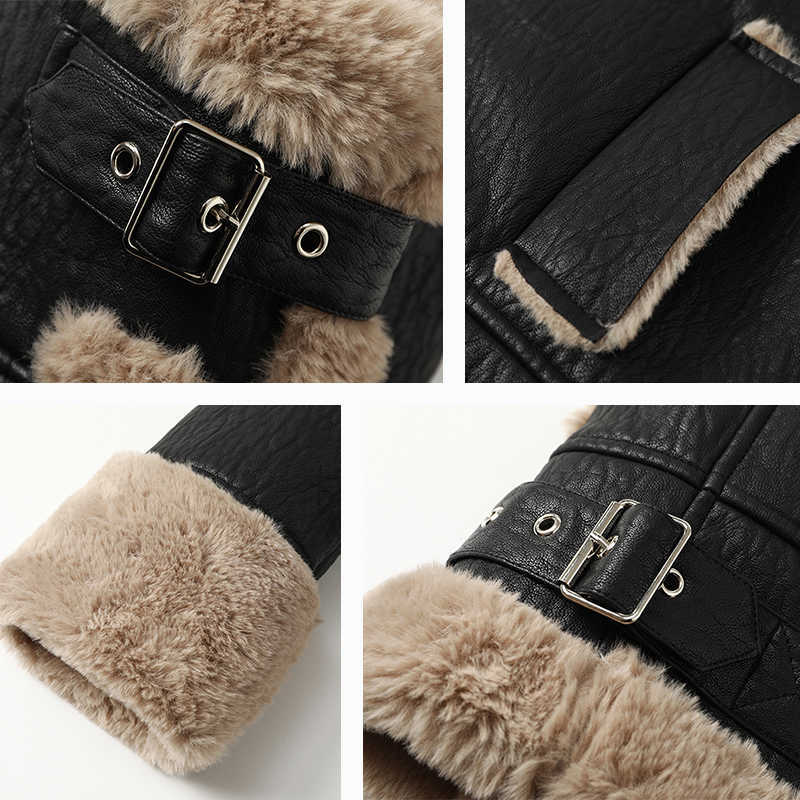 LY VAREY LIN Winter Women Thick Warm Moto Faux Leather OverCoat Loose Zipper Locomotive Lapel Coat PU Jacket 210526