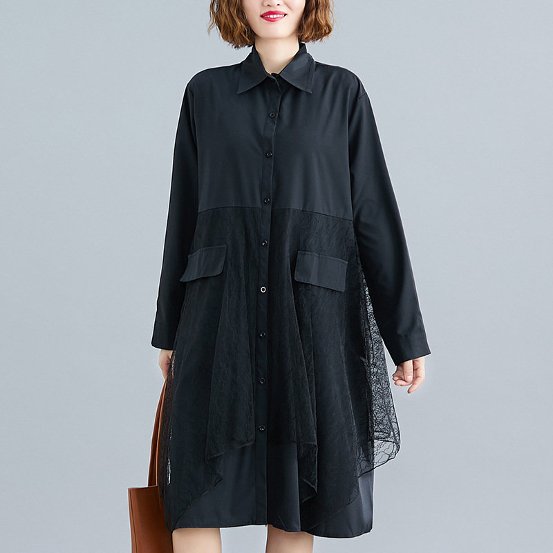 Johnature Women Patchwork Lace Dress Black Turn-down Collar Button Long Sleeve Vintage Female Clothes Casual Shirt Dress 210521
Johnature Women Patchwork Lace Dress Black Turn-down Collar Button Long Sleeve Vintage Female Clothes Casual Shirt Dress 210521