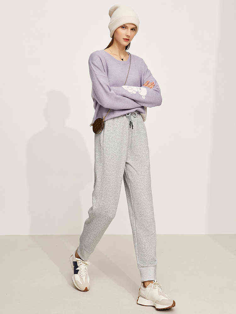 Amii Minimalism Autumn Pants For Women Elastic Waist Thicken Casual Streetwear Sport Winter Female Trousers 12120324 211115