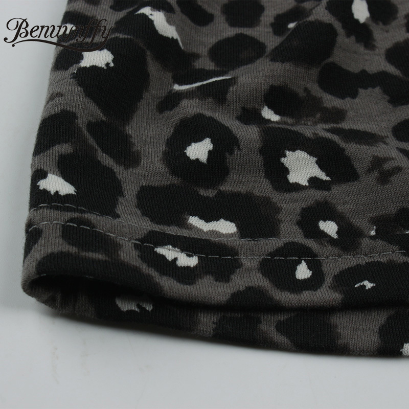 Autumn Winter Women Frill Trim Leopard Print Dress Loose O-Neck Long Sleeve Casual Fashion A-Line Mini Dresses 210510