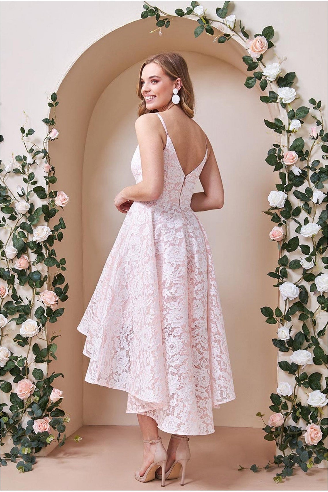 Simple Pink Lace High Low Prom Dresses For Women Girls Spaghetti Straps A Line Homecoming Graduation Special Occasion Dresses Short Front Long Back Ev