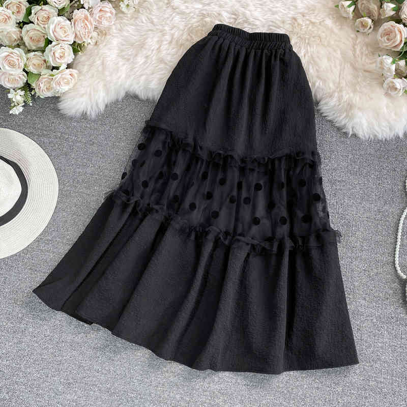 Nomikuma Korean Dot Mesh Patchwork Woman Dress Summer High Waist A-line Skirts Causal Sweet Faldas Mujer Moda 6H287 210427