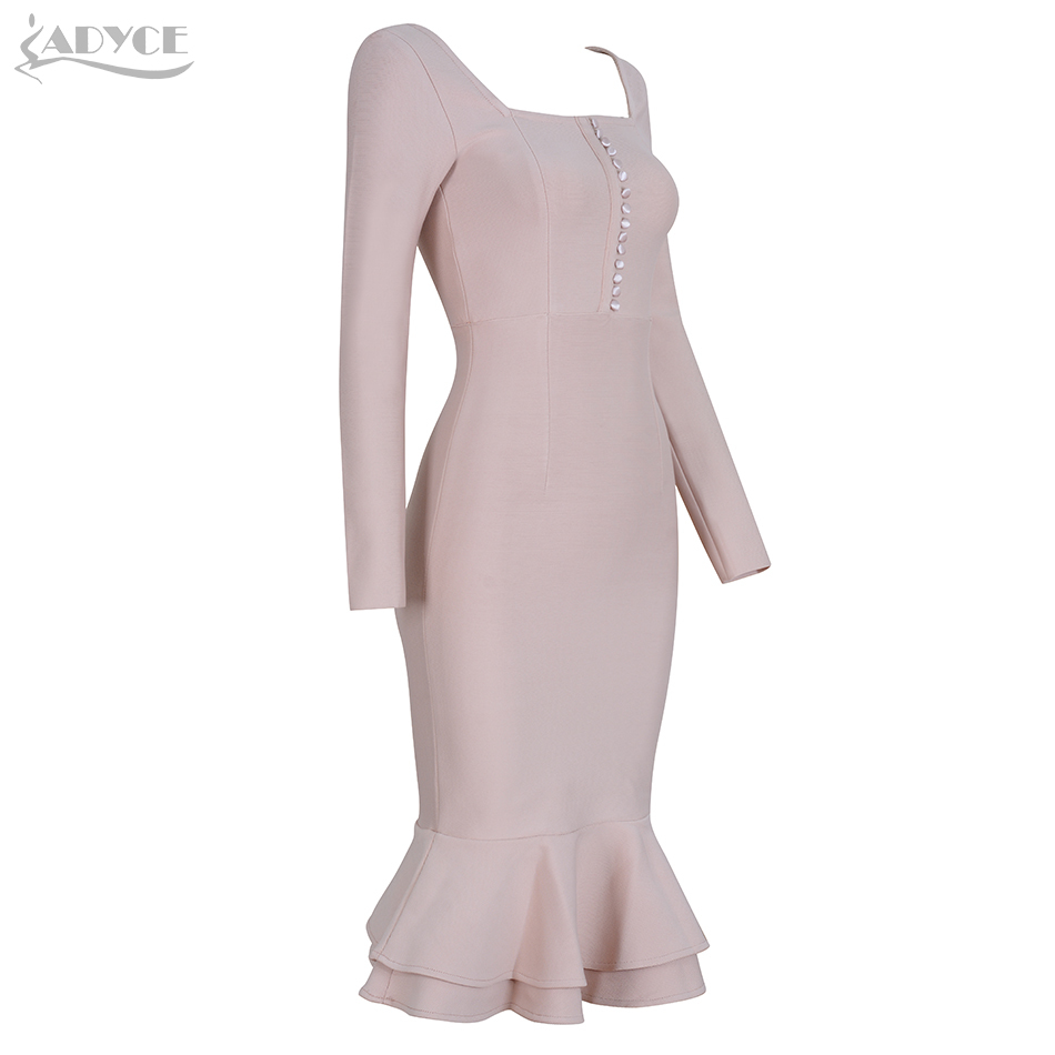 Autumn Women Apricot Bodycon Bandage Dress Sexy Mermaid Long Sleeve Club Celebrity Runway Party Dresses Vestidos 210423