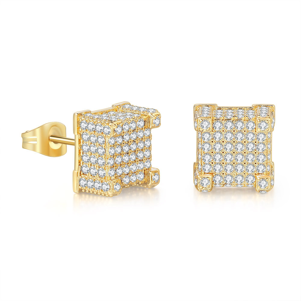Hiphop full CZ diamond micro stud earrings for men hipster goldplated jewelry
