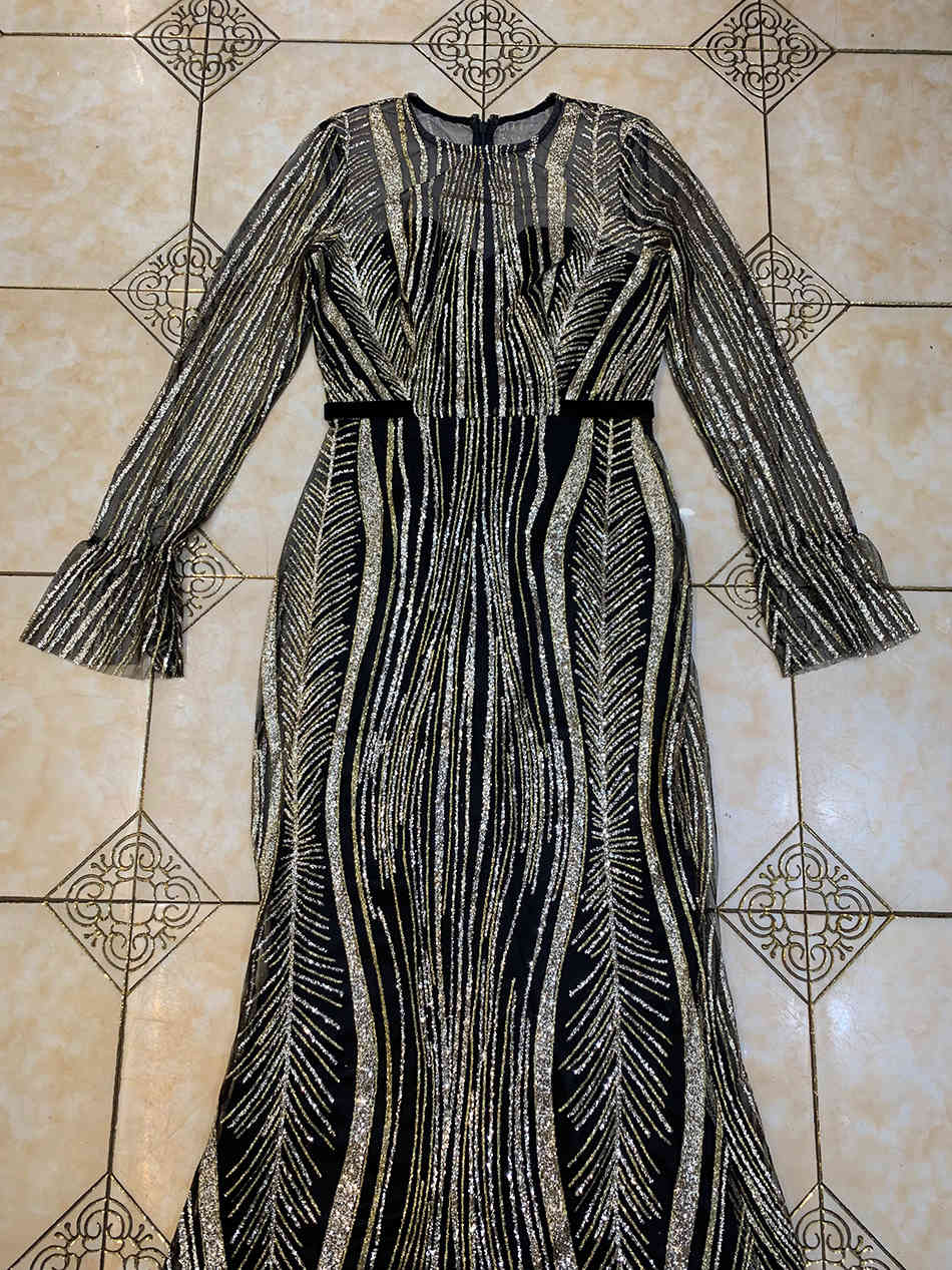 Free High Quality Women Elegant Shiny Long Dresses O-neck Sleeve Bodycon Dress Club Runway Party Vestidos 210524