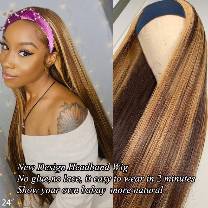 Hightlight Straight Headband Wigs Black Women Synthetic Hair Easy To Wear #4/27 20-30inch