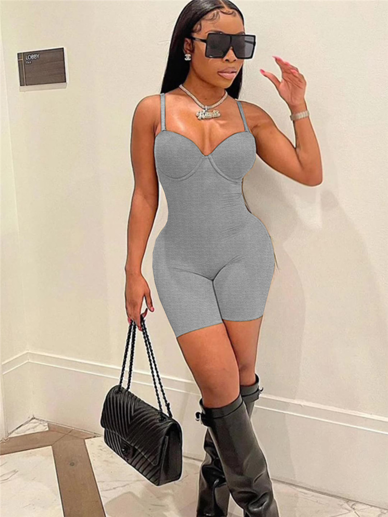 Wholesale Summer Jumpsuits Women Bodycon Romers Sexy V Neck Sleeveless Playsuits Skinny Spaghetti straps Overalls Club Wear Bulk Item 6979