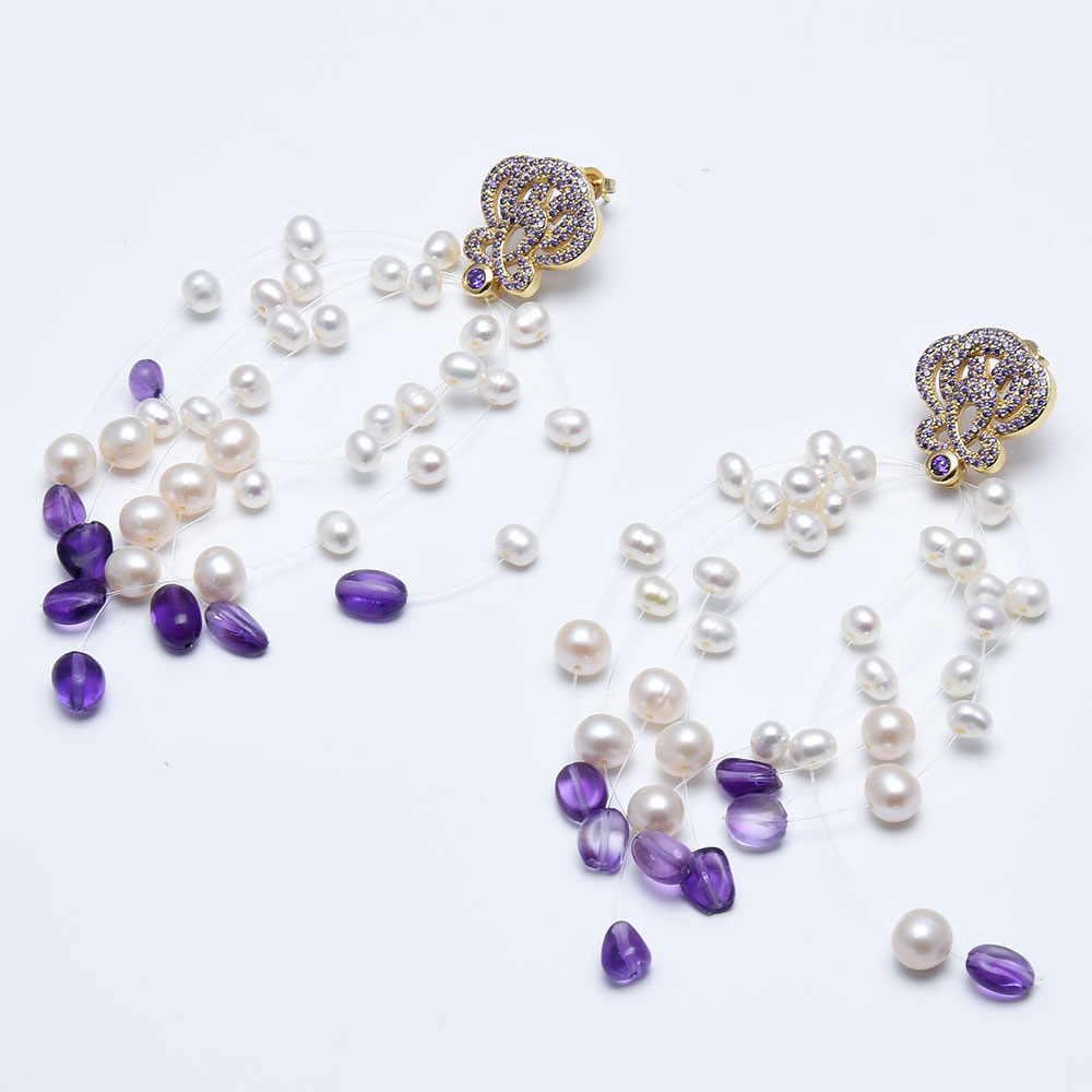 GuaiGuai Jewelry Natural Cultured White Pearl Freedom Purple Amethysts CZ Gold Plated Flower Stud Earrings CZ Fitting For Women
GuaiGuai Jewelry Natural Cultured White Pearl Freedom Purple Amethysts CZ Gold Plated Flower Stud Earrings CZ Fitting For Women