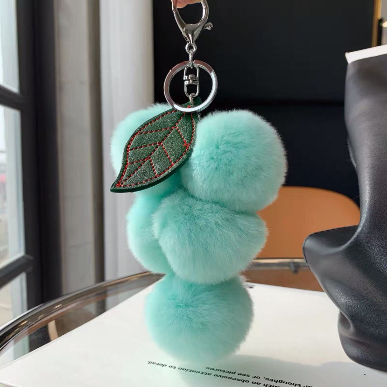 Lovely Grape Chain Key Rings Plush Bag Pendant Net Red Plush Ball Car Key Chain Pendant Accessories