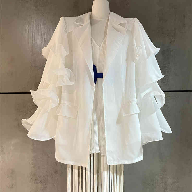 Loose Patchwork Ruffle Blouse For Women Notched Long Sleeve Casual Korean Shirt Female Fashion Clothing 210524