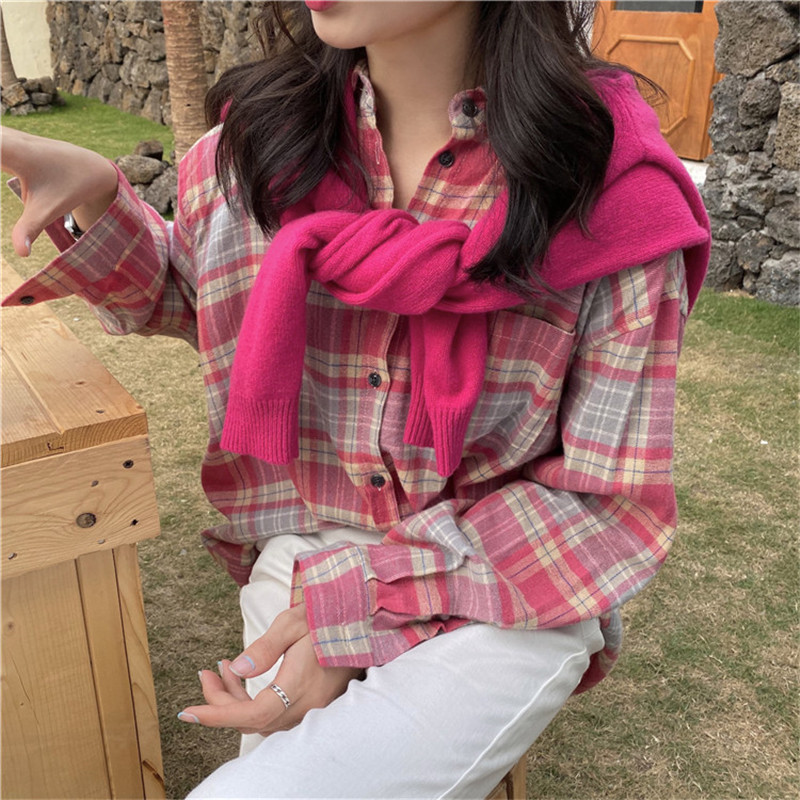 Shirt Women Formal Basic Office Ladies Tops Loose Casual Long Sleeve Plaid Blouse Female Blusas Camisas Mujer 210421