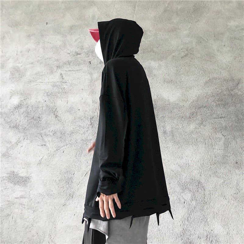Autumn and winter Korean trend dark high street hip-hop letter necklace hole hooded sweater male female student shirt 210526