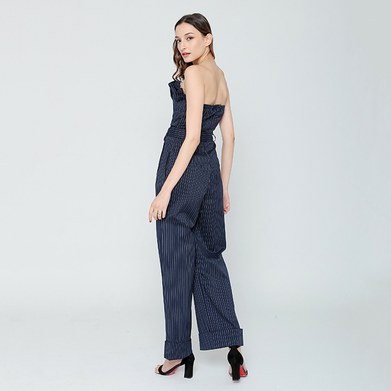 TWOTWINSTYLE Casual Striped Jumpsuit For Women Strapless Sleeveless High Waist Wide Leg Pants Female Jumpsuits Spring Tide 210428