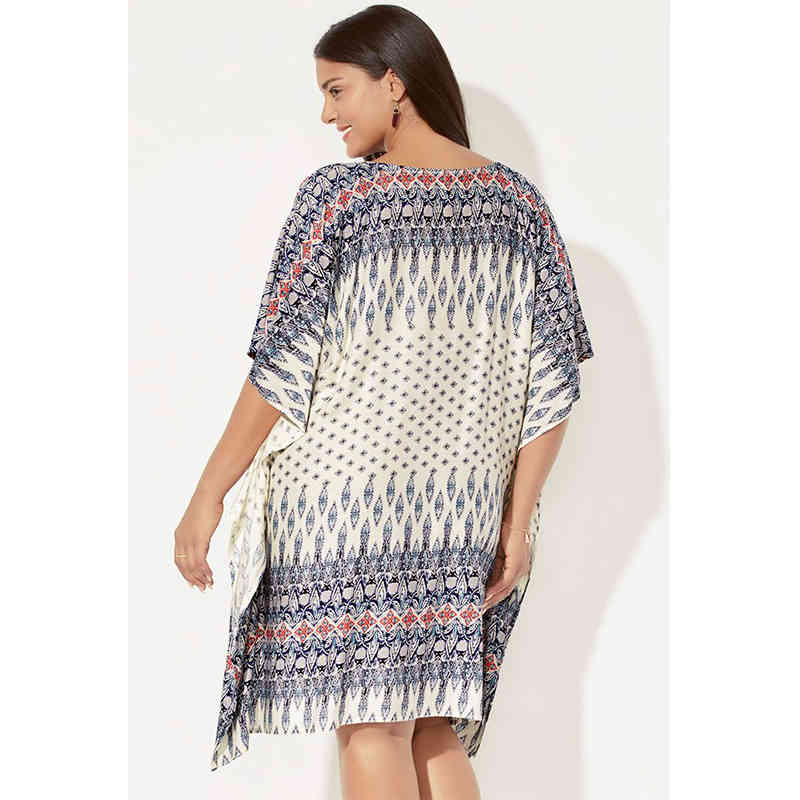 Bohemian Printed Bikini Cover-ups Plus Size V-neck Batwing Sleeve Summer Tops Women Beach Wear Swim Suit Cover Up Q1231 210420