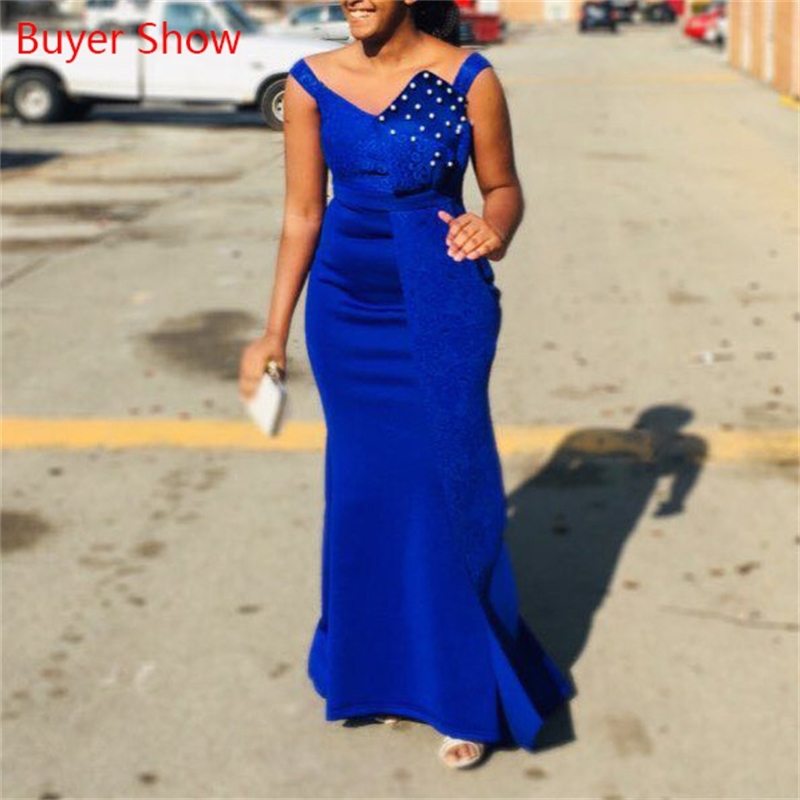 Yellow Off Shoulder Mermaid Beading Maxi Dress For Women, Sexy Prom Evening Wedding Party Or Length, Polyester, Short Sleeve,