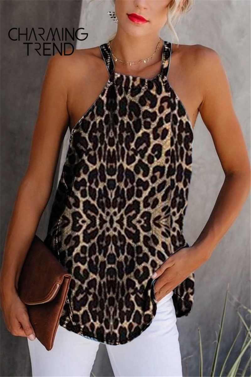Women's Tank Top Vest Hanging Neck Sleeveless Leopard Vest Female Summer Sling A Base Blouse Beach Sexy women's Tee tops 210625