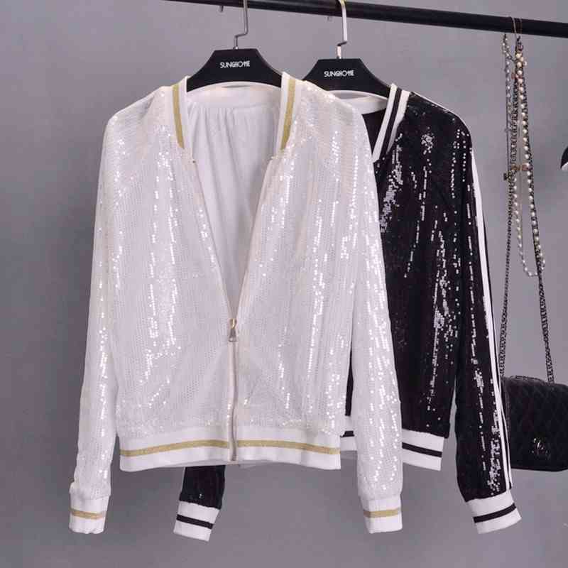 Qooth Chaqueta Lentejuelas Mujer Sequin Jacket Women Basic Coats Cardigan Bomber Jacket Women Long Sleeve Baseball Jacket qh2186 210518, Black
Qooth Chaqueta Lentejuelas Mujer Sequin Jacket Women Basic Coats Cardigan Bomber Jacket Women Long Sleeve Baseball Jacket qh2186 210518, Black