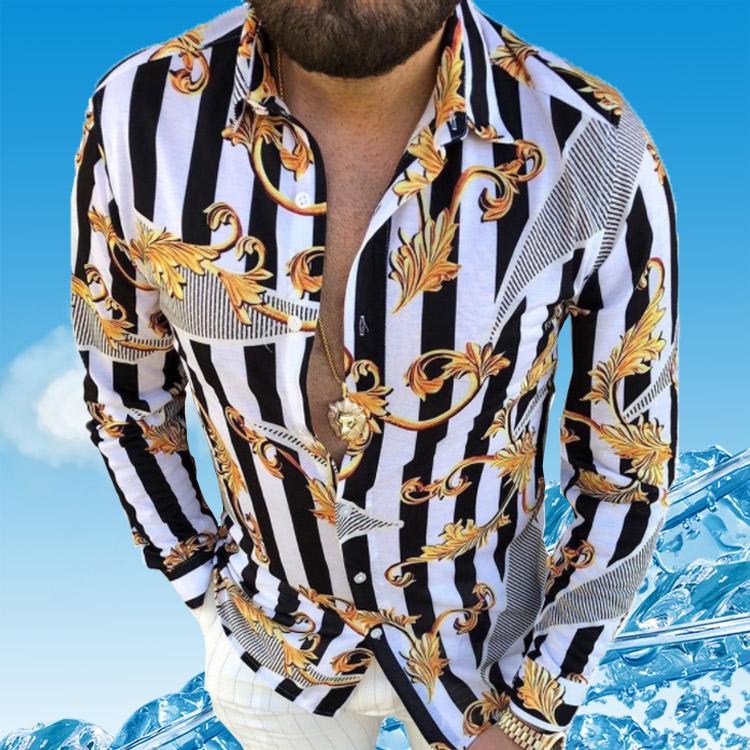 Men Lapel Cool graphic Shirts spring autumn Long Sleeve casual Animal Homme Tops Floral printed Single breasted Tees Cardigan Black stripe Crown pattern shirts, 42
Men Lapel Cool graphic Shirts spring autumn Long Sleeve casual Animal Homme Tops Floral printed Single breasted Tees Cardigan Black stripe Crown pattern shirts, 42