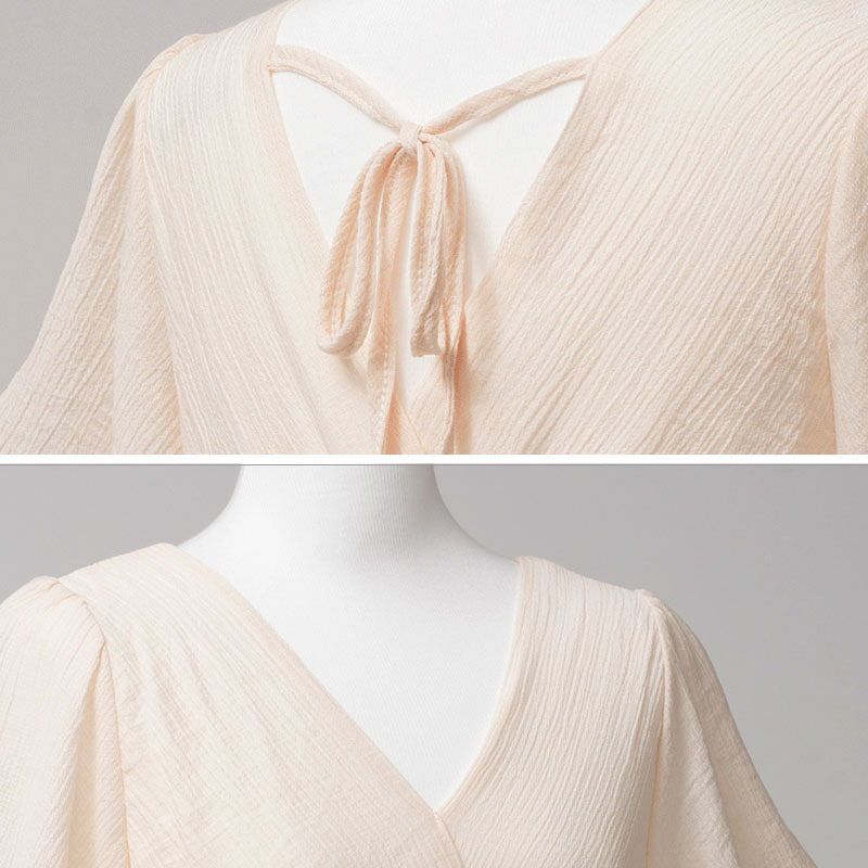 Vestidos Short Sleeve Plus Size Female Chiffon Dress Summer Backless V-Neck White Black Pink Apricot Midi 5080 50 210510