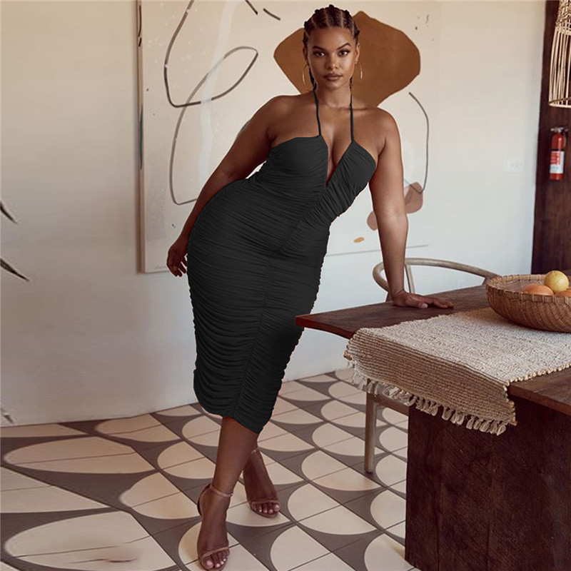 CNYISHE Ruched Women Halter Mini Dress Lace Up V-neck Bandage Bodycon Sexy Party Elegant Streetwear Dresses Winter Vestidos 210419