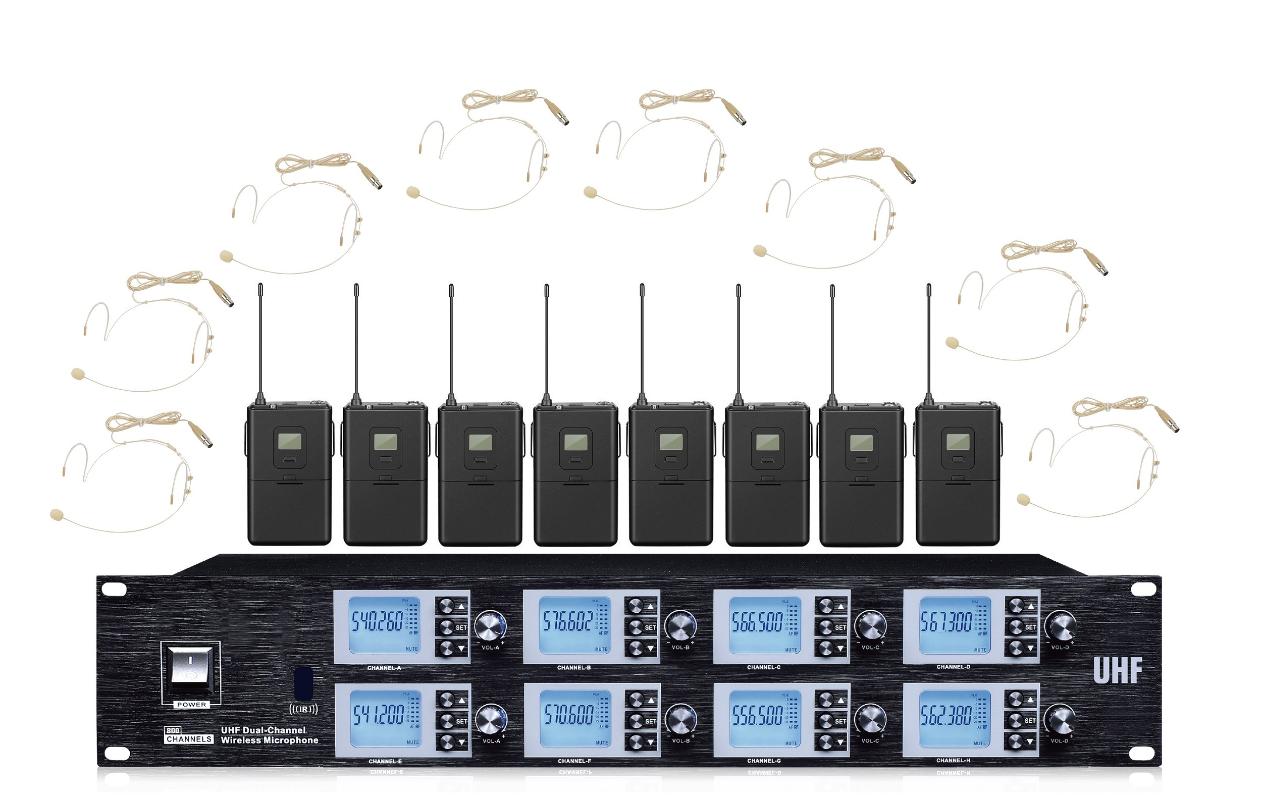 Microphones Bolymic 8 Channel Microphone System Professional Cordless Headset For Theater Church School Stage Performance