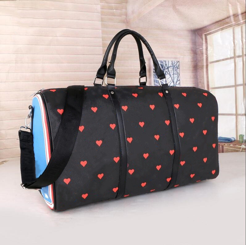 50cm women men bags fashion duffle bag, leather luggage handbags large heart pattern capacity sport, Black
50cm women men bags fashion duffle bag, leather luggage handbags large heart pattern capacity sport, Black