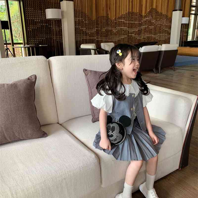 Summer Arrival Girls Fashion 2 Pieces Sets Vest+pleated Skirts Kids Clothes 210528