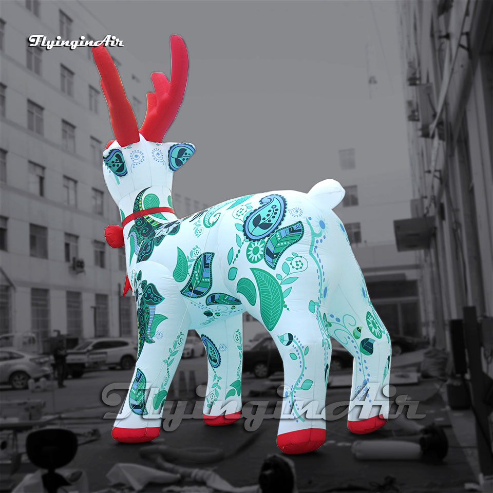 Personalized Christmas Character Model White Inflatable Reindeer 5m Winter Cartoon Animal Mascot Blow Up Deer Balloon For Yard And Park Decoration