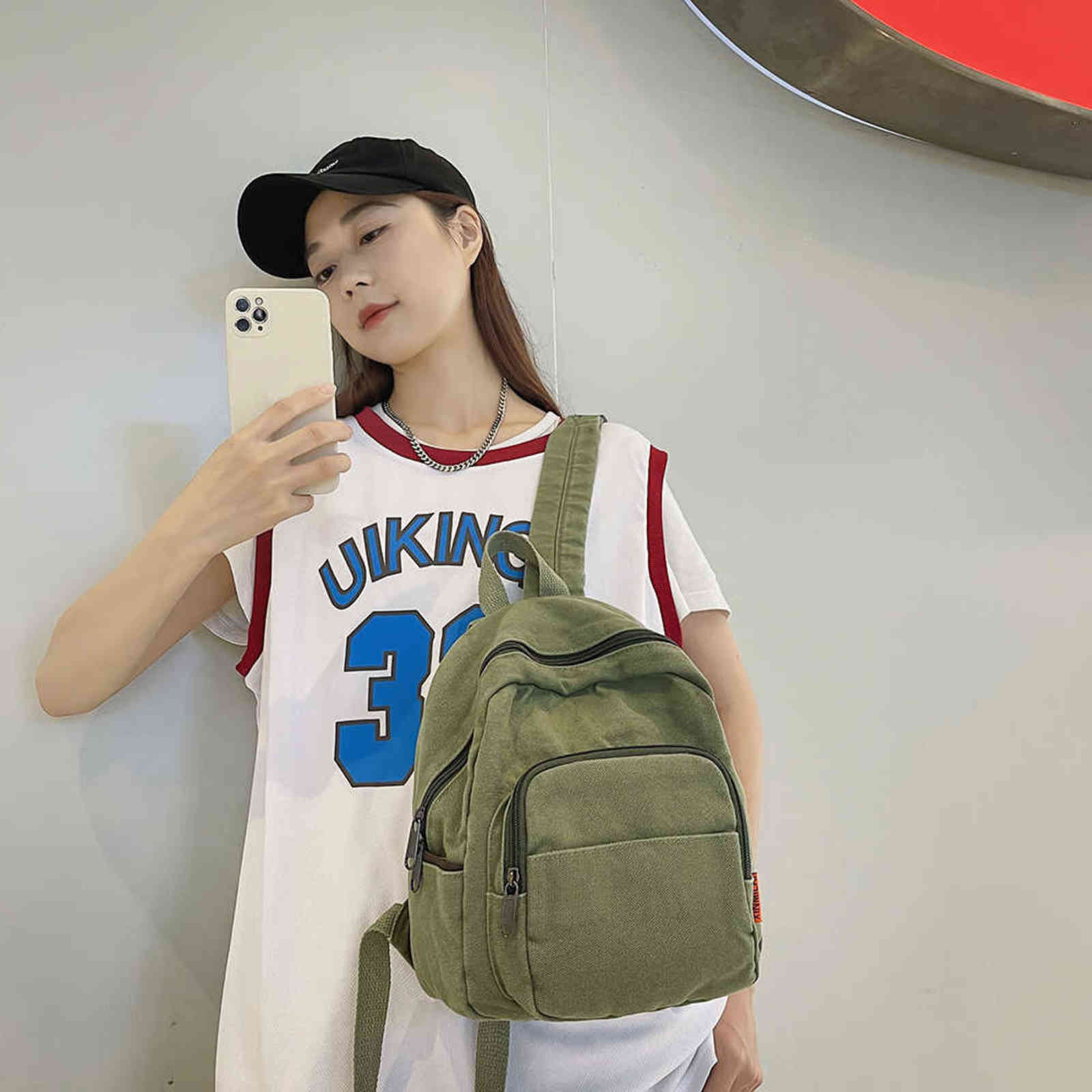Preppy Style Mochila Fashion Women Solid Color Designed Small Backpack Students Ladies Travel Canvas Durable School Bag Knapsack Y1105