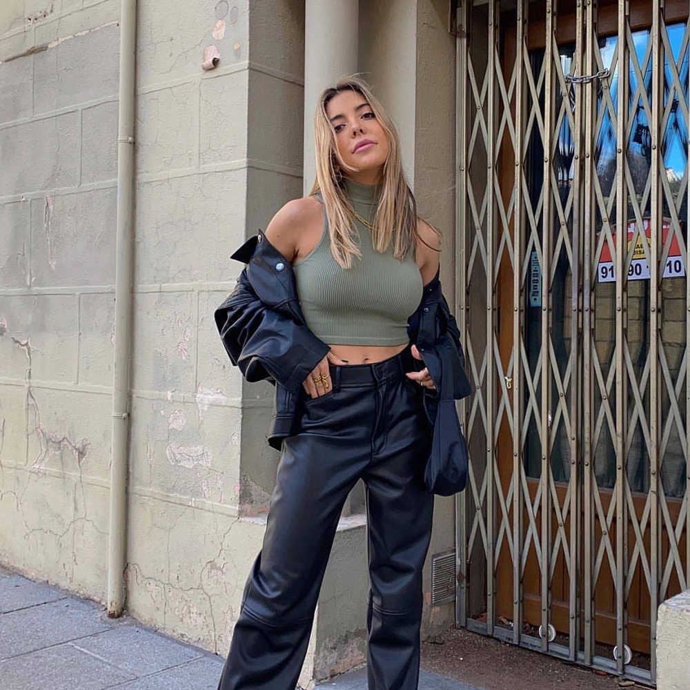 Knit Sweater Vest Women High Neck Sleeveless Casual Fashion Chic Lady Fitted Cropped Sweaters Pullovers Tops Woman 210819