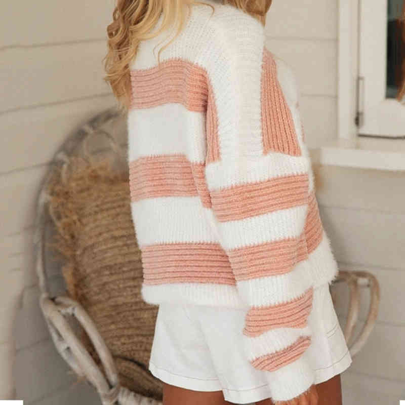 casual stripe oversized sweater pullovers female loose vintage jumper autumn winter long sleeve 210427