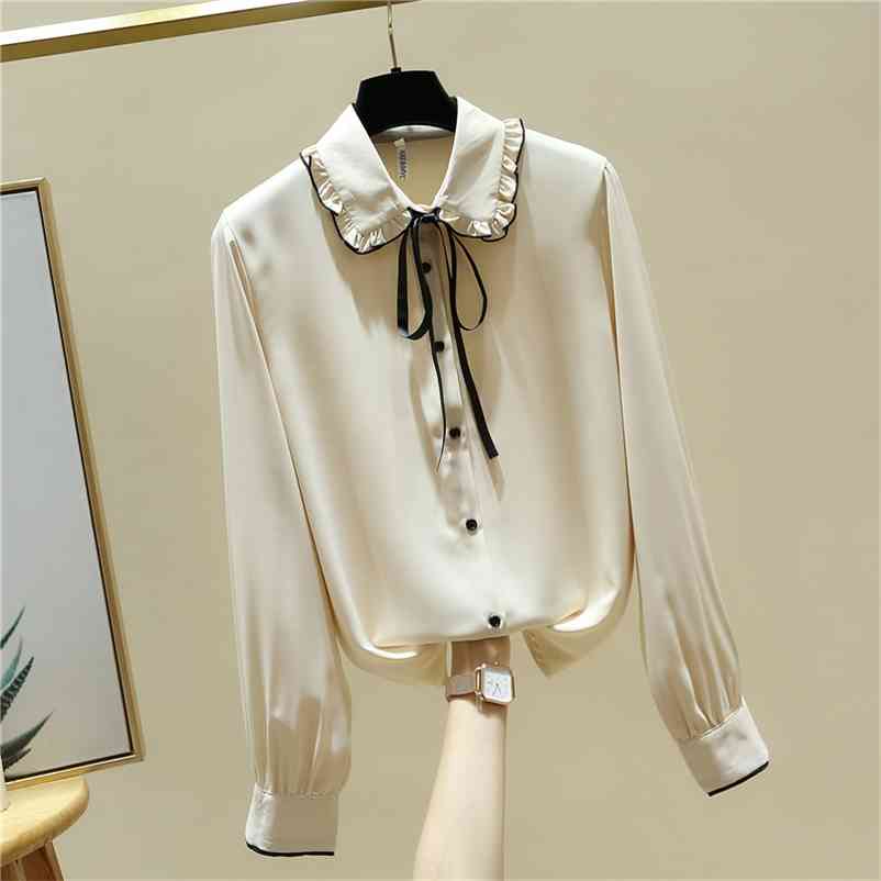 Autumn Fashion Women' Long Sleeves Doll Collar Bow Chiffon Shirts Female Girls Ladies Shirt Blouse Tops A4039 210519, Beige
Autumn Fashion Women' Long Sleeves Doll Collar Bow Chiffon Shirts Female Girls Ladies Shirt Blouse Tops A4039 210519, Beige