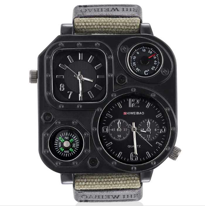 GMT Dual Time Military Mens Watch Stainless Steel Case Back Outdoor Quartz Watches Canvas Band Compass 50mm Large Square Dial Masculine Wristwatches, No send watch for shipping
GMT Dual Time Military Mens Watch Stainless Steel Case Back Outdoor Quartz Watches Canvas Band Compass 50mm Large Square Dial Masculine Wristwatches, No send watch for shipping