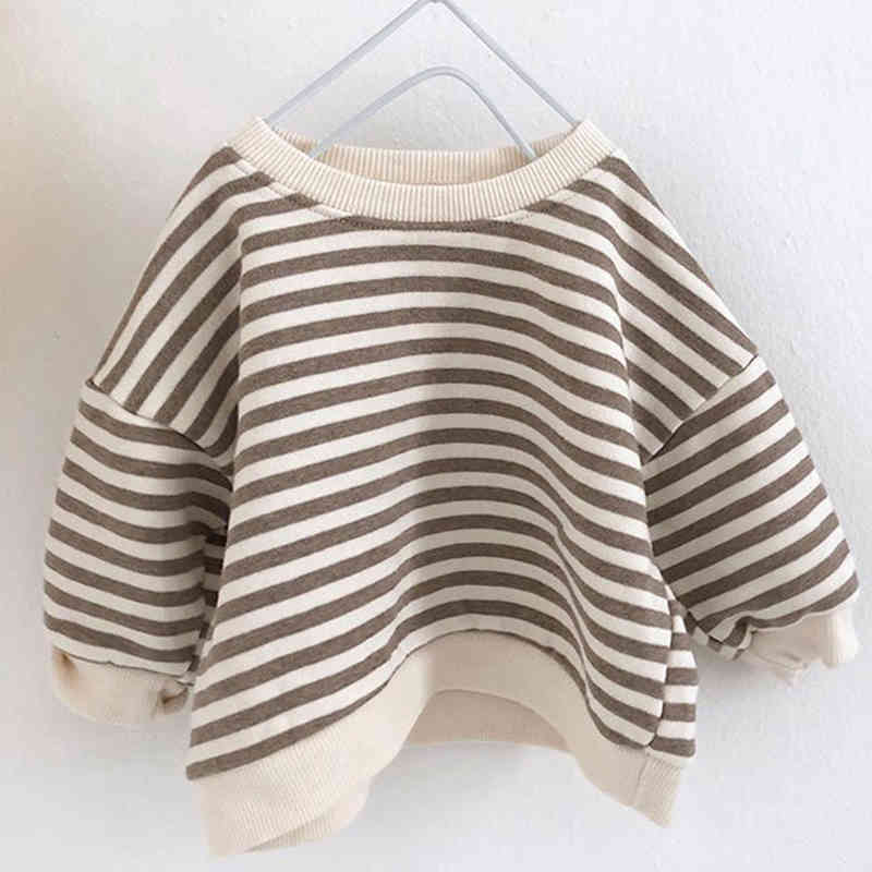 O-neck Sweatshirts Classic Striped Hoodies Boys Shirts Blouse Baby Shirt for Girls Kids Casual Tops 210417