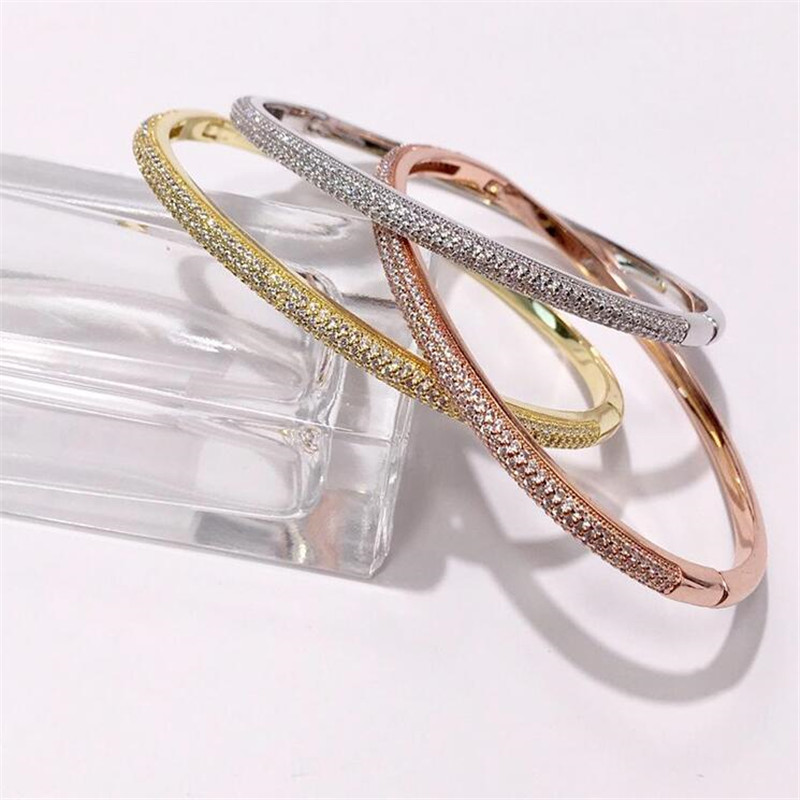 Choucong Brand Desgin Wedding Bangle Sparkling Luxury Jewelry 18K White Gold Fill Full White Sapphire Pave Zircon CZ Diamond Gemstones Women Bracelet 