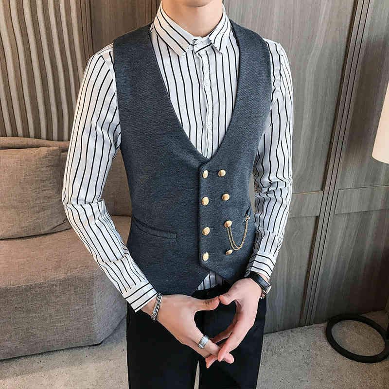 Solid Suit Vest Mens Smart Casual Business Waistcoat Men Double Breasted Formal…