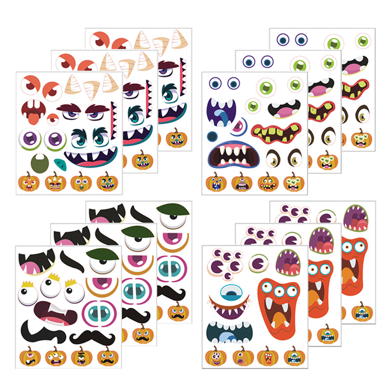 Halloween mask stickers 24x28cm party make a face Pumpkin decorations Sticker Home Decor Kids Decals DIY Halloween Decoration5202449