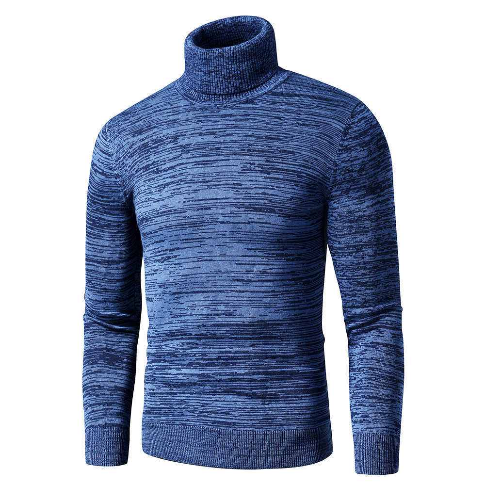 TFU Men Autumn Casual Mixed Color Cotton Fleece Turtleneck Sweater Pullovers Men Winter Fashion Warm Thick Sweater Men 210818