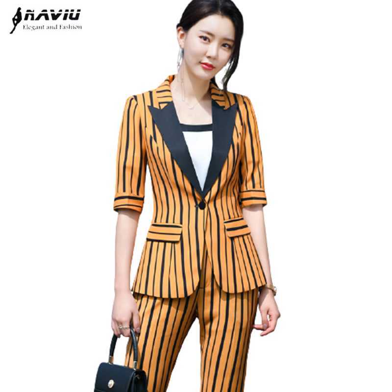 Fashion Women Suit Summer Half Sleeve Stripe Blazers Pants Office Lady Formal Work Clothes Woman Two Piece Set 210604, White blazer
Fashion Women Suit Summer Half Sleeve Stripe Blazers Pants Office Lady Formal Work Clothes Woman Two Piece Set 210604, White blazer