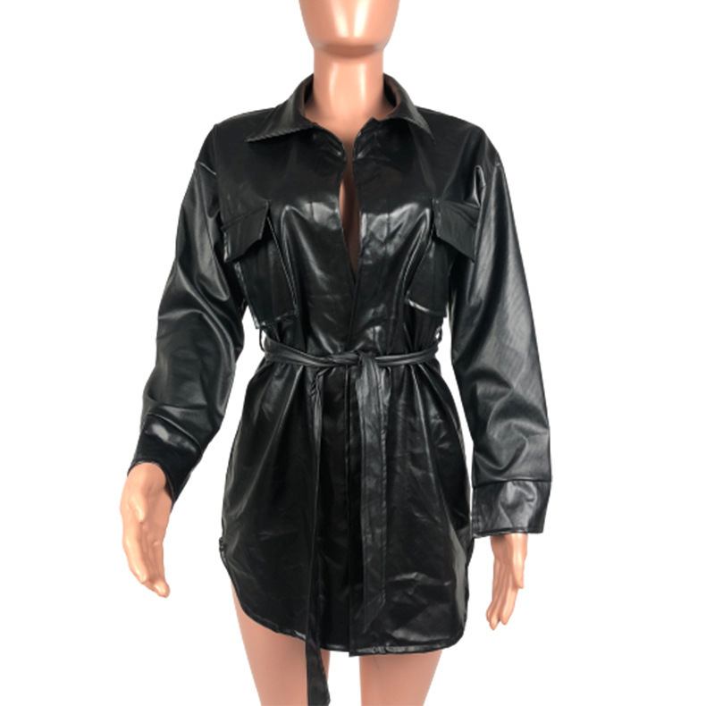 Foridol PU Leather Short Black Dress Women Clothes Vintage Spring Autumn Ladies Fashion Casual Dress Vestidos 210415