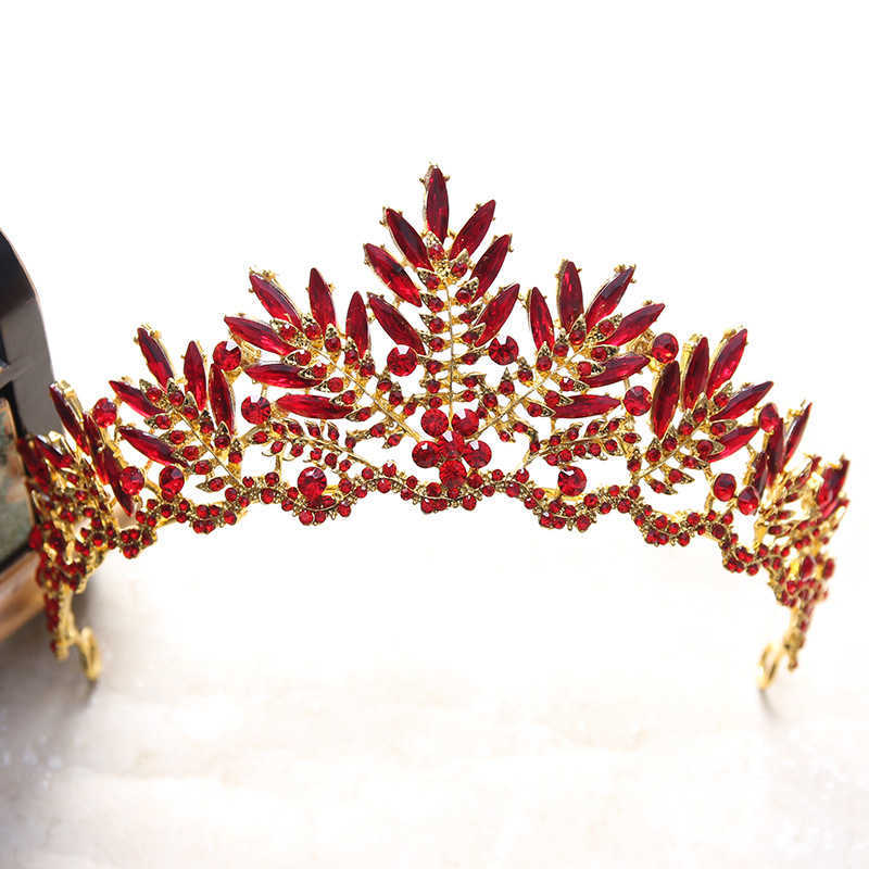 Baroque Bronze Black Red Crystal Beads Bridal Tiaras Diadem Pageant Crown for Bride Headband Wedding Hair Accessories 210707