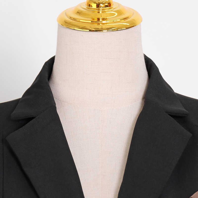 TWOTYLE Casual Hollow Out Blazer For Women Notched Long Sleeve Patchwork Mesh Hit Color Blazers Female Fashion 210930