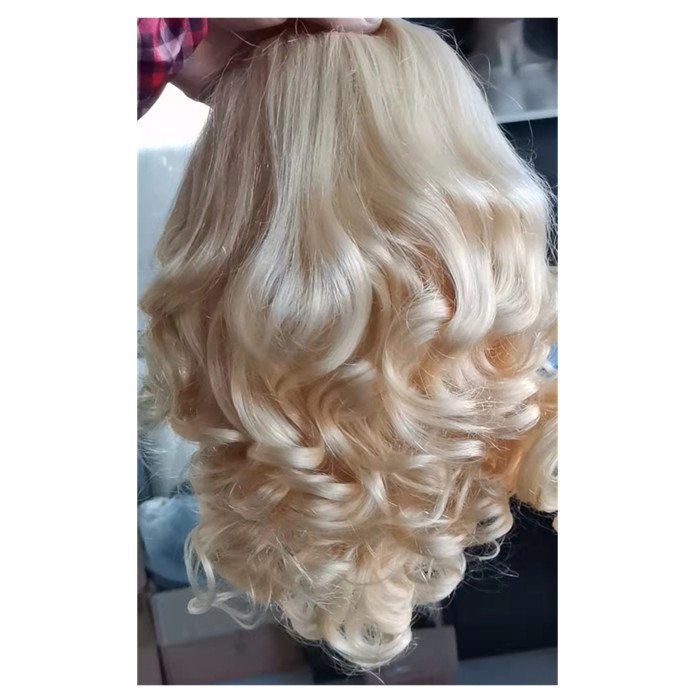 Curly Hair Women Ladies 3/4 Half Wig Premium virgin 613 blonde Wigs with Secured Mesh Head Cap