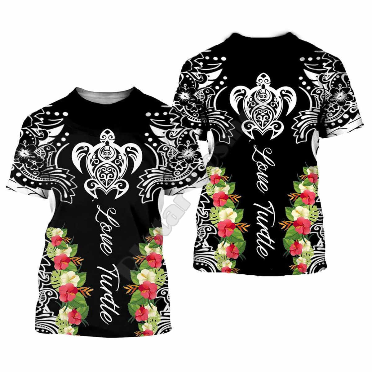 Amazing Polynesian Sea Turtle Tattoo&Hibiscus Harajuku Fashion 3D Printed Shorts Sleeves T-shirts Men/Women t shirts tops 210629