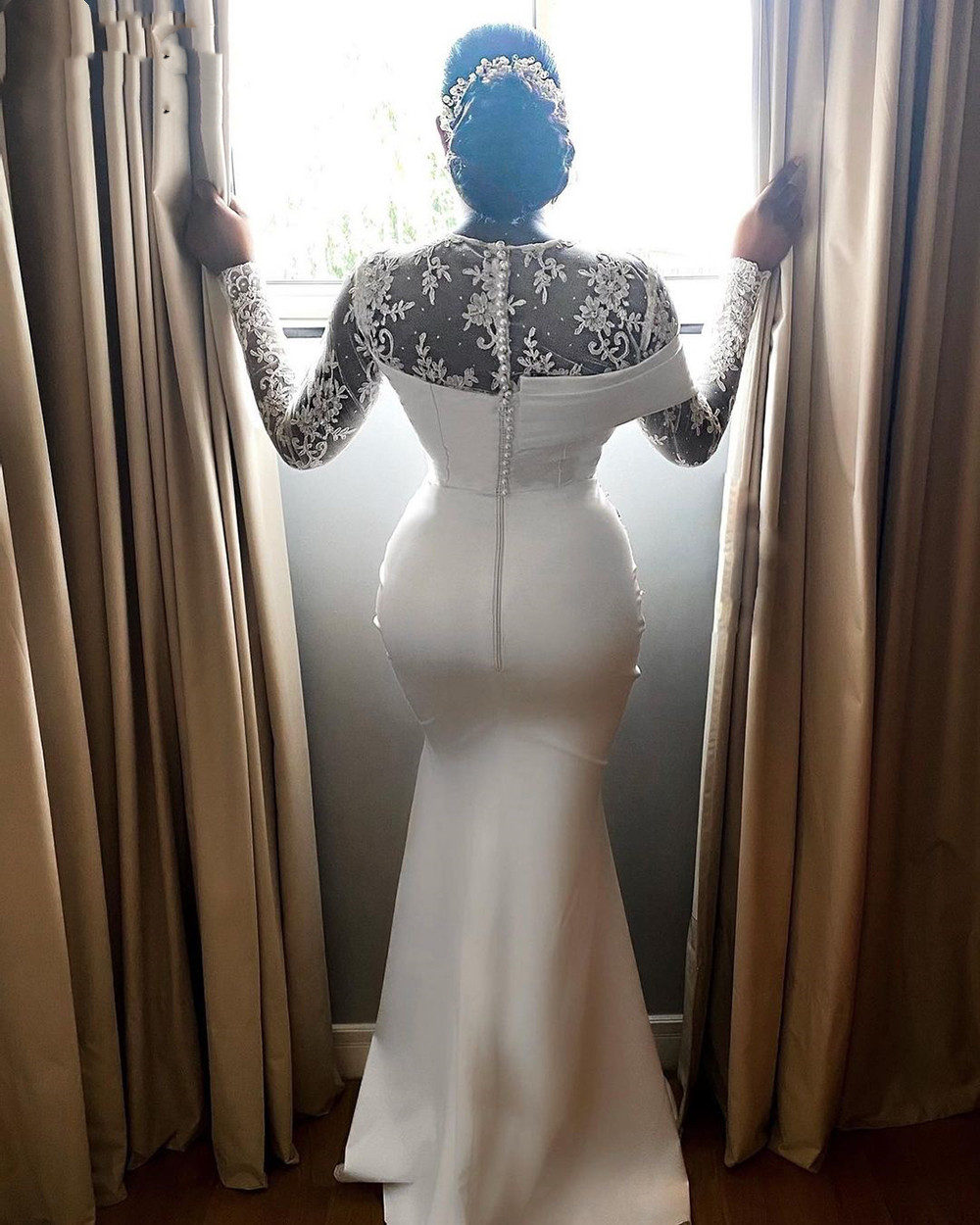 African aso ebi Mermaid Wedding Dresses 2022 Elegant Beaded Lace Top Long Sleeves Bridal Wedding Gowns With Detachable Train